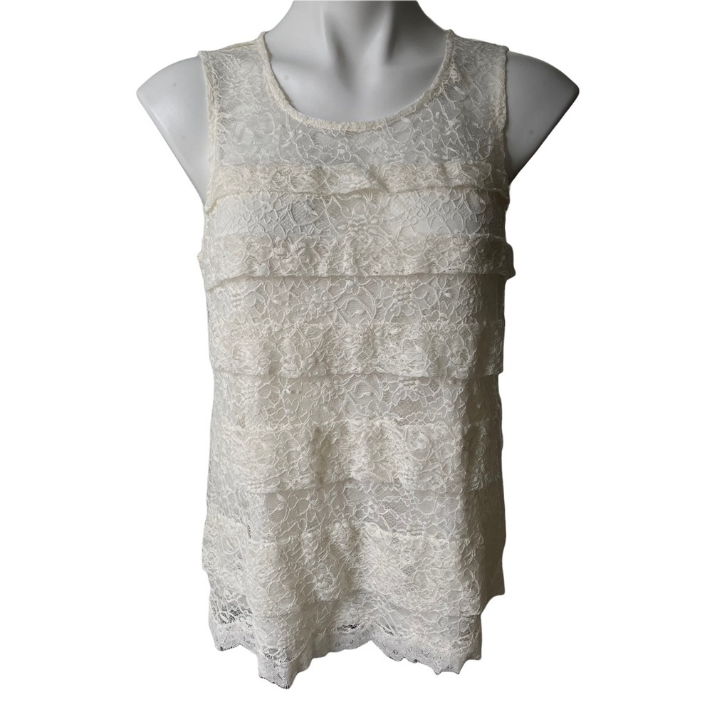 Ann Taylor Off White Tiered Lace Sleeveless Top - Picture 5 of 12